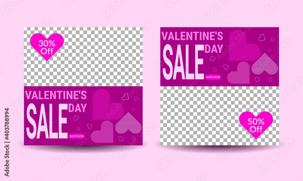 Valentine's day media post templates for digital marketing and sales promotion with photo frame mockup	