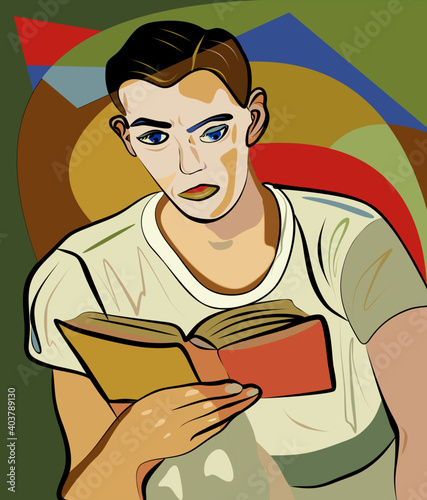 Colorful abstract background, cubism art style,man with book