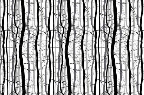 Forest Branches seamless pattern. Monochrome spring, winter bare trees illustration.