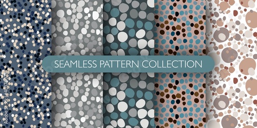 Set of seamless masonry pattern with rocks silhouettes. Stone ornament pattern collection.