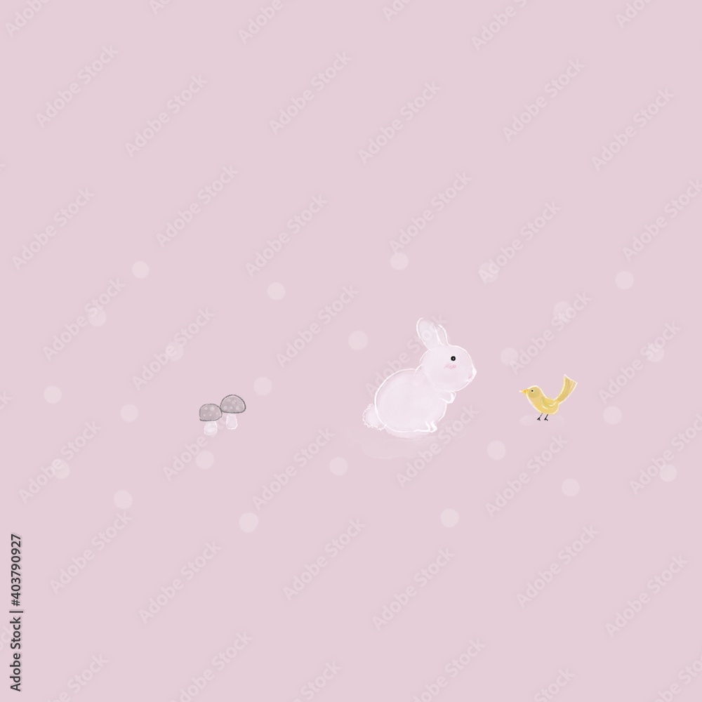 Rabbit with a yellow bird for winter season. Rabbit with a yellow bird for winter season.