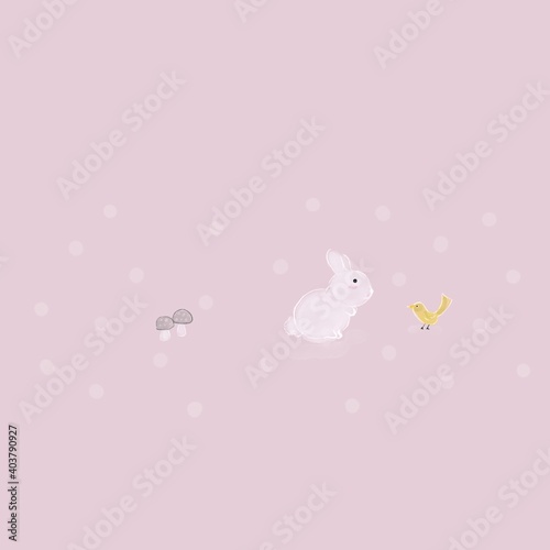 Rabbit with a yellow bird for winter season.