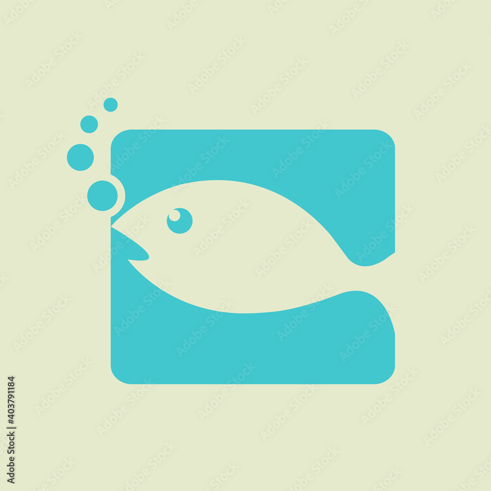 Fish logo.Blue color icon isolated on light background.Symbol for fishing business and water sports.Aquatic animal shape.Marine food and aquarium brand.Geometric sticker. Fish logo.Blue color icon isolated on light background.Symbol for fishing business and water sports.Aquatic animal shape.Marine food and aquarium brand.Geometric sticker.