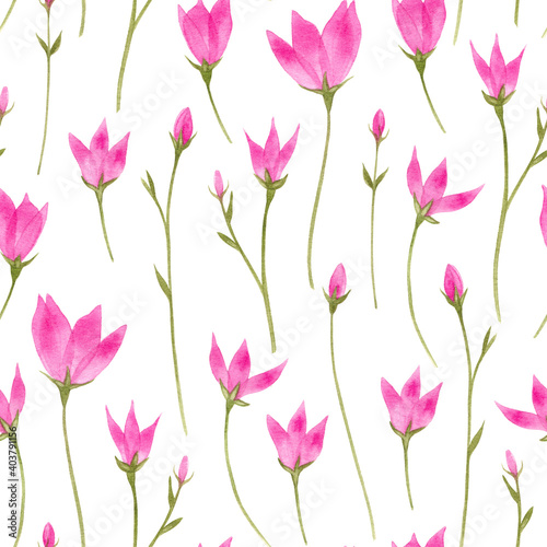 Watercolor flowers meadow summer seamless pattern