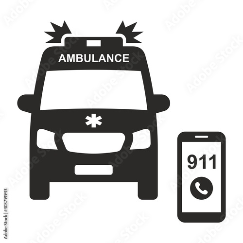 Ambulance car icon. Emergency call. 911. Vector icon isolated on white background.
