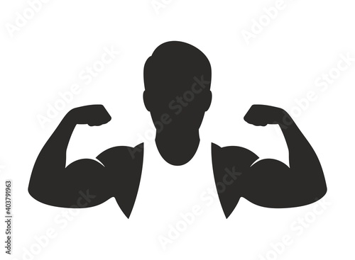 Bodybuilder icon. Fitness. Home workout. GYM. Bodybuilding. Vector icon isolated on white background.