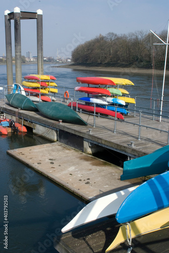Canoes on a pontoon, Chiswick photo