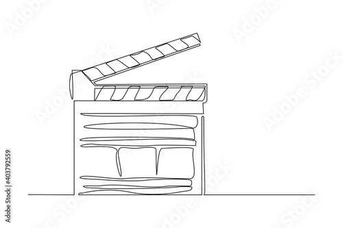 Continuous line drawing of retro old classic movie board clapper. Vintage film scene taker item concept single one line art design graphic vector illustration