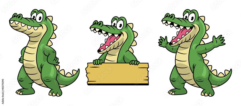 Fototapeta premium set of cartoon mascot of crocodile character