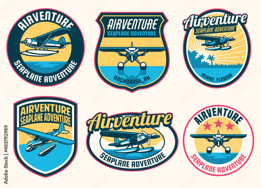set of seaplane badge design collection