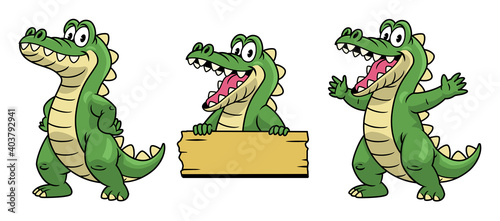 Foto set of cartoon mascot of crocodile character