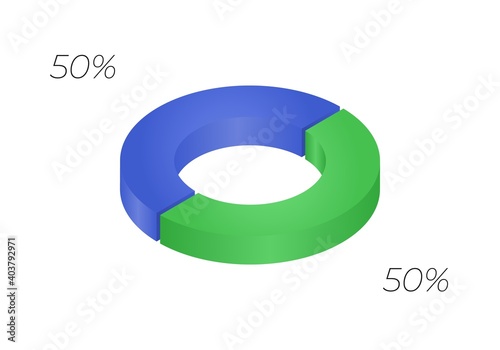 3d donut  chart infographic. Concept with two options. 50 percent.