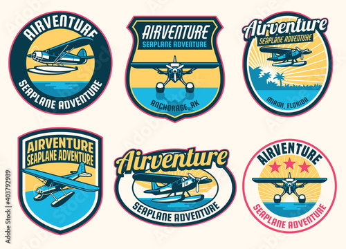 set of seaplane badge design collection