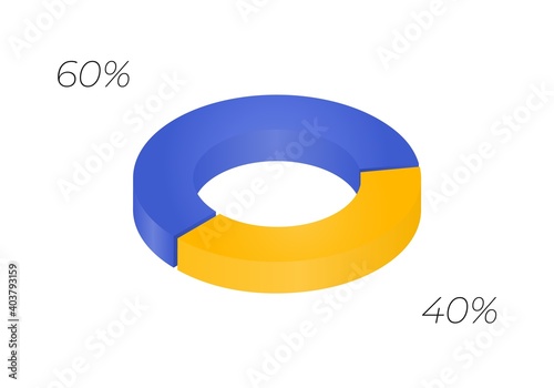 3d donut  chart infographic. Concept with two options. 60 and 40 percent.