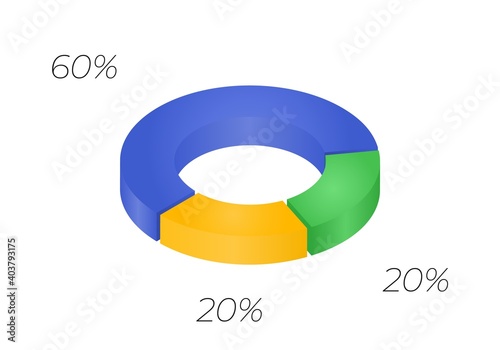3d donut  chart infographic. Concept with three  options. 60, 20  percent.