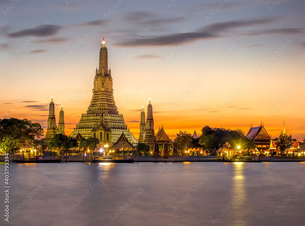 Place for tourist visit for landscape view of great temple in the middle of bangkok thailand