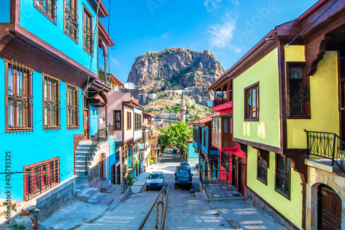 Afyonkarahisar old houses streets view. Afyon is located center of Anatolia. photo