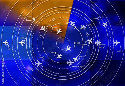 Fototapeta Naklejka Na Ścianę i Meble -  Simulation screen showing various flights for transportation and passengers.
