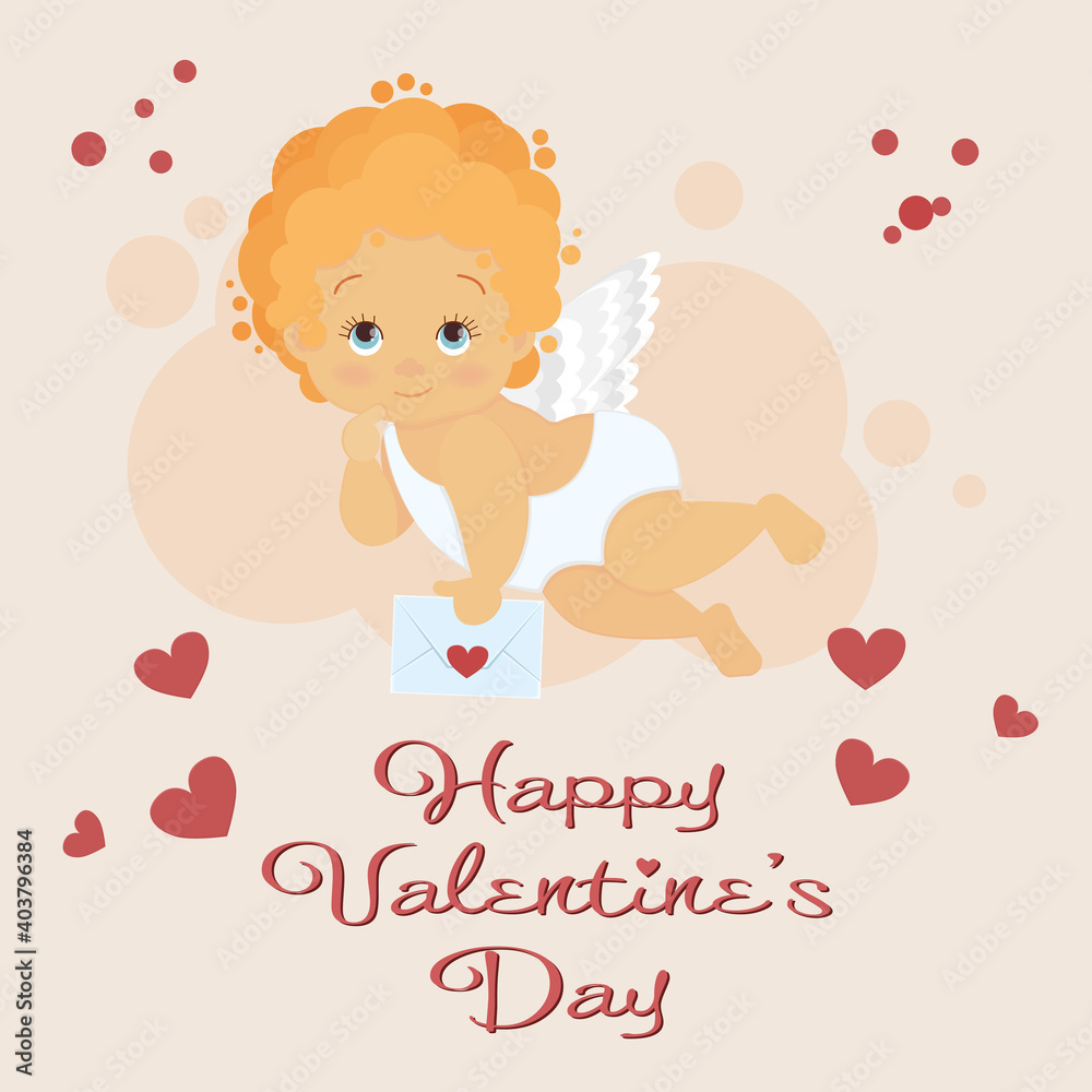 The angel is holding a love letter. Valentines day greeting card. Vector graphics. EPS10. The angel is holding a love letter. Valentines day greeting card. Vector graphics. EPS10.