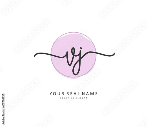 VJ Initial letter handwriting and signature logo. A concept handwriting initial logo with template element. photo