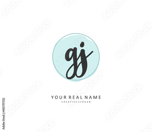 GJ Initial letter handwriting and signature logo. A concept handwriting initial logo with template element.