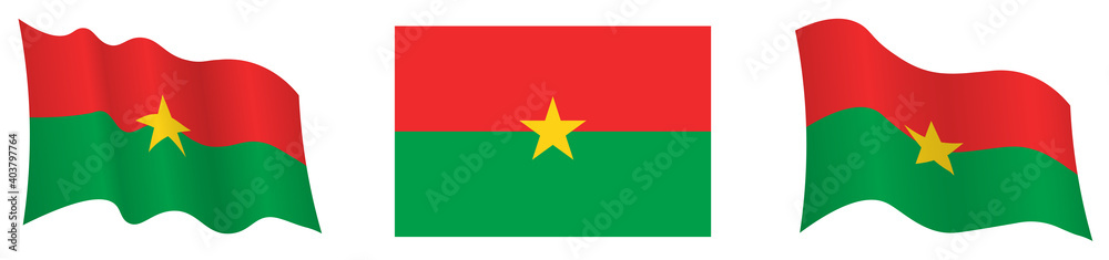 flag of Burkina Faso in static position and in motion, fluttering in wind in exact colors and sizes, on white background flag of Burkina Faso in static position and in motion, fluttering in wind in exact colors and sizes, on white background
