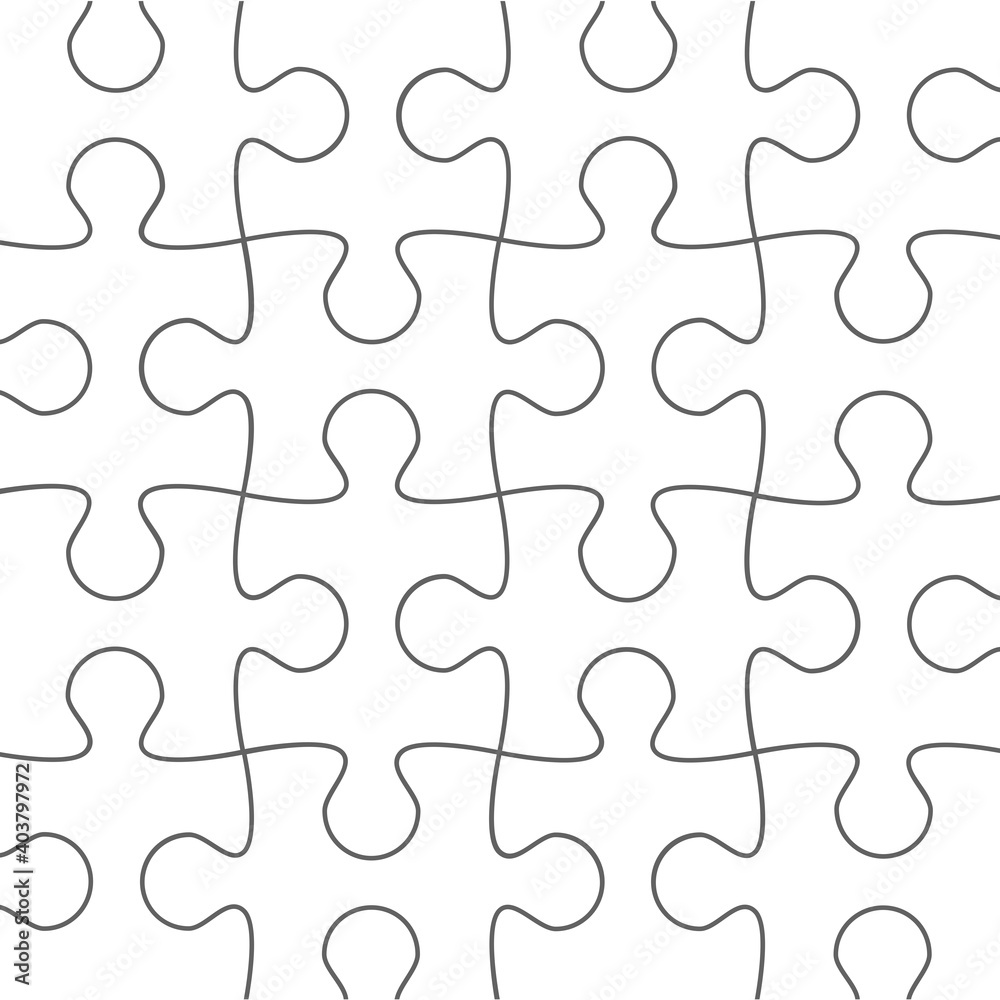 Puzzle pieces set. Collection of Jigsaw for marketing, icon and logo template. Modern flat puzzle, grid background. Puzzle pieces, vector illustration concept