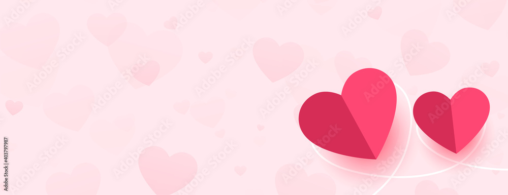 valentines day paper heart banner with text space