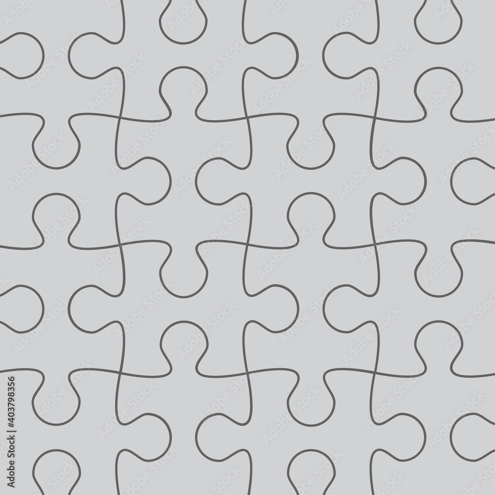 Puzzle pieces set. Collection of Jigsaw for marketing, icon and logo template. Modern flat puzzle, grid background. Puzzle pieces, vector illustration concept