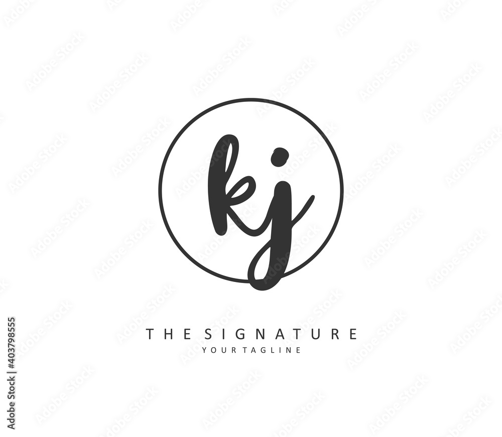 KJ Initial letter handwriting and signature logo. A concept handwriting initial logo with template element.