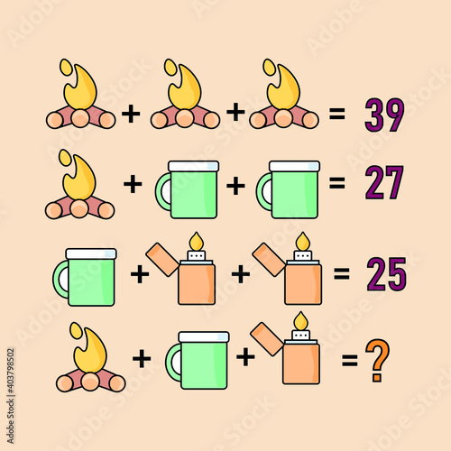 Mathematical riddle, educational game for children and adults, rebus.Riddle for the mind. Riddle with numbers. Vector. Mathematical rebus. Result. Crossword for social networks photo