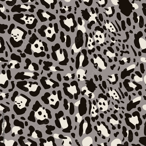 Grey snow leopard pattern design. Animal seamless texture.