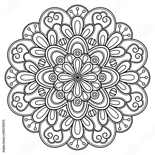 flower mandala Coloring book. wallpaper design, tile pattern, shirt, greeting card, sticker, lace pattern and tattoo. decoration for interior design. hand drawn vector. white background