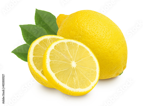 lemon fruit and sliced isolated on white background.