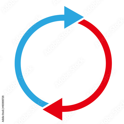 丸く繋がった2つの矢印　赤と青