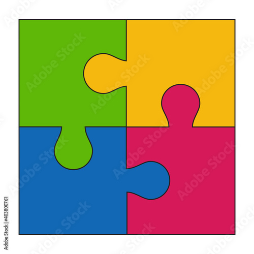 Puzzle pieces set. Collection of Jigsaw for marketing, icon and logo template. Modern flat puzzle, grid background. Puzzle pieces, vector illustration concept