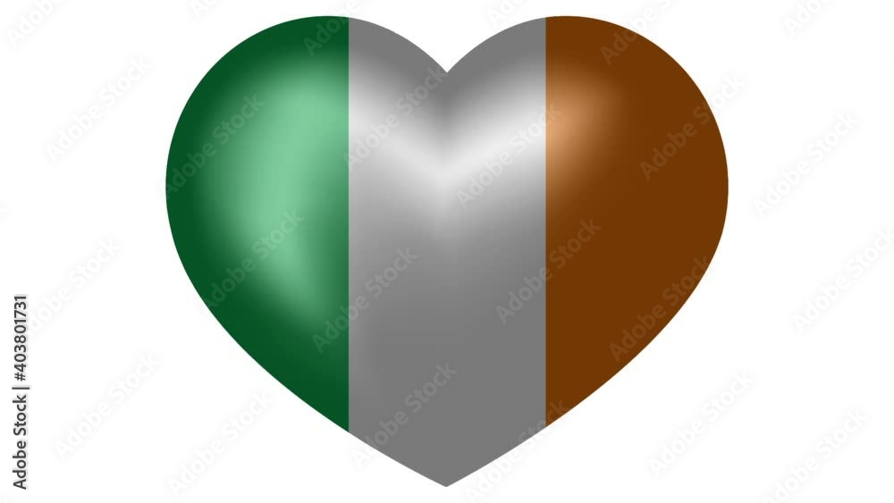 Animated flag of Ireland in heart shape. Flag of Ireland animated banner. Animated flag of Ireland in heart shape. Flag of Ireland animated banner.