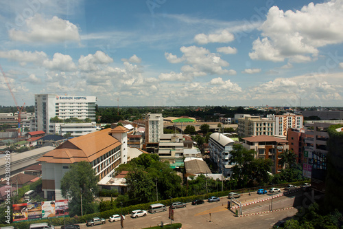 Aerial view landscape and cityscape of Udonthani city center with traffic road on September 14, 2020 in Udon Thani, Thailand