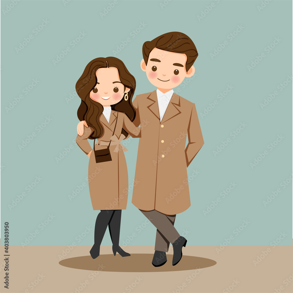 cute couple cartoon character in brown suit hold together Stock Vector |  Adobe Stock