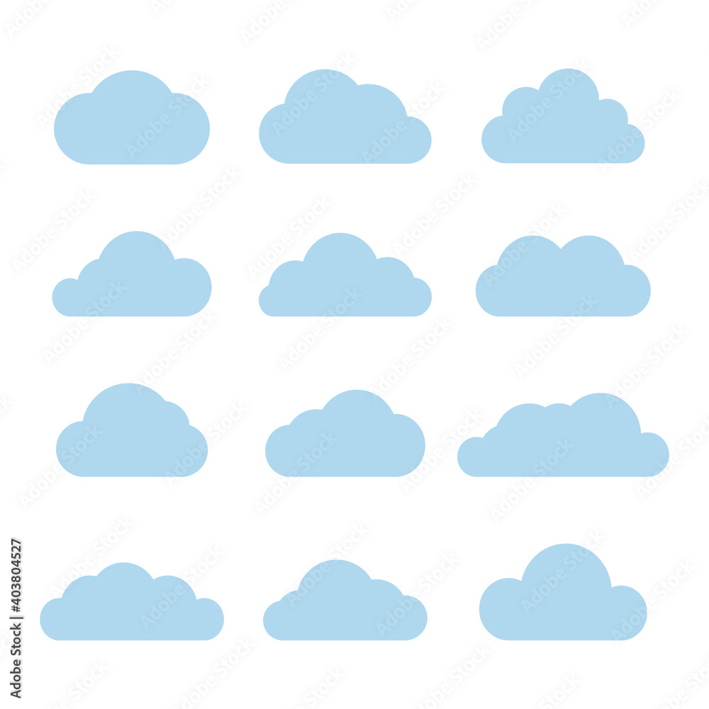 set of blue clouds icon vector on white background set of blue clouds icon vector on white background