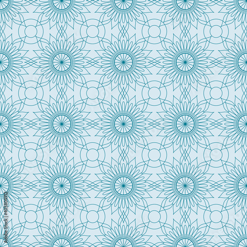 Ethnic tight vector pattern. Blue circle geometric mandalas