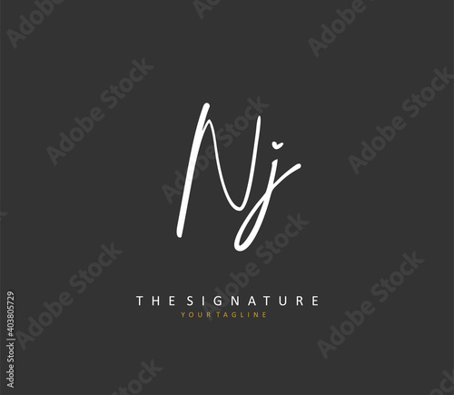 NJ Initial letter handwriting and signature logo. A concept handwriting initial logo with template element.