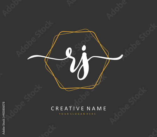 RJ Initial letter handwriting and signature logo. A concept handwriting initial logo with template element.