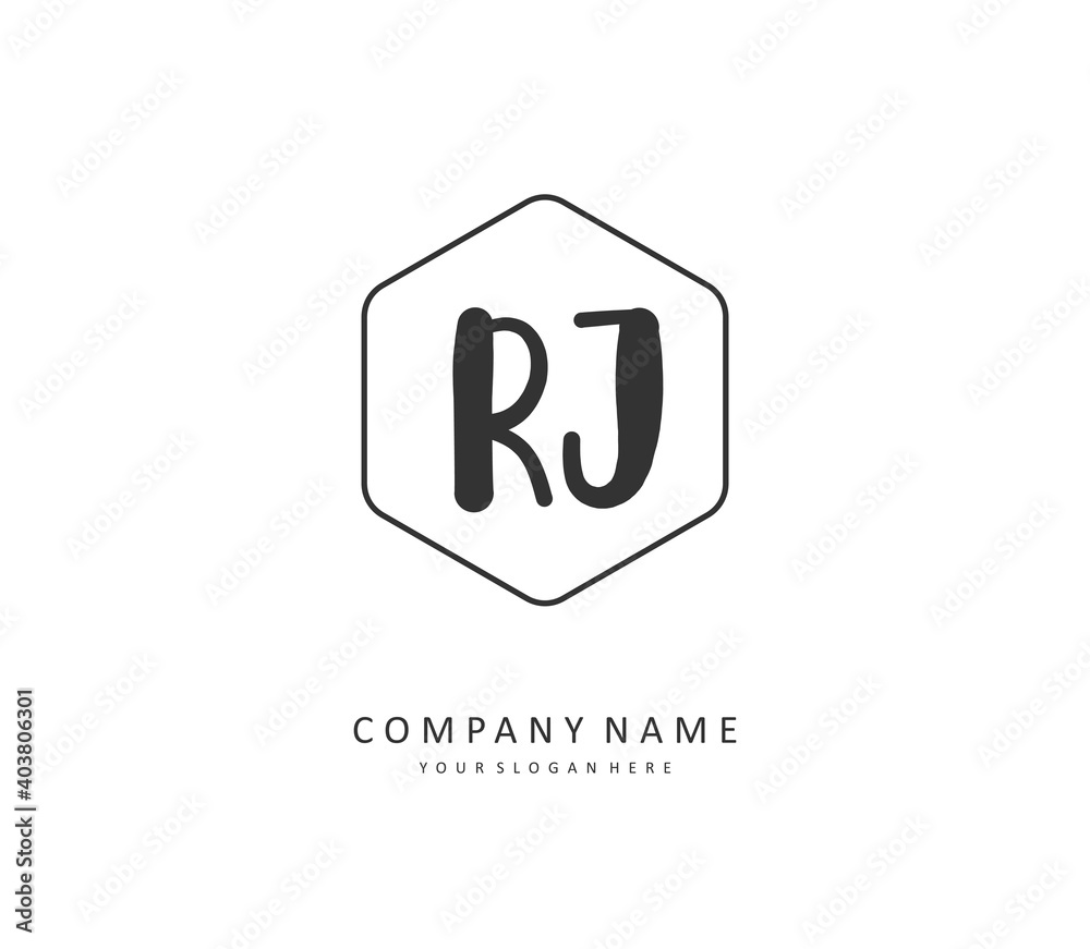 RJ Initial letter handwriting and signature logo. A concept handwriting initial logo with template element.