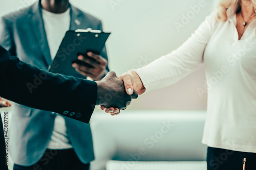 close up. business colleagues meeting each other with a handshake