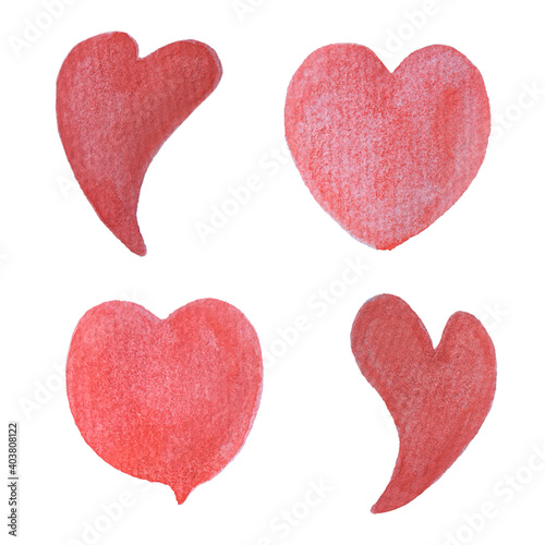 Set of hand painted watercolor hearts.