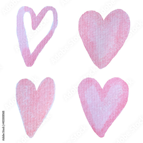 Set of hand painted watercolor hearts.