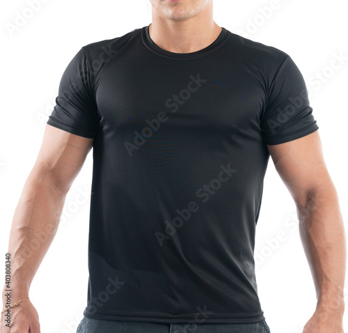 man in black t shirt, isolated on white