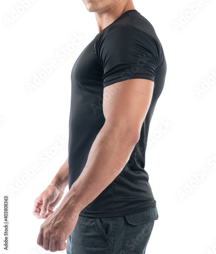 man in black t shirt, isolated on white