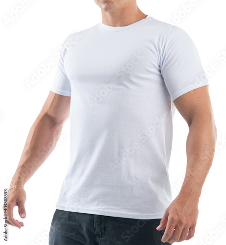 man in white t shirt, isolated on white